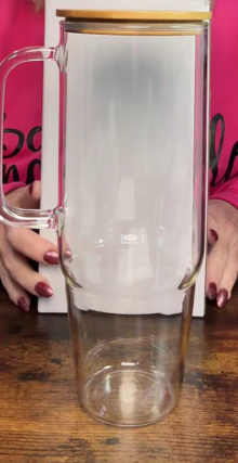 40oz Glass Tumbler with handle -no glitter✨