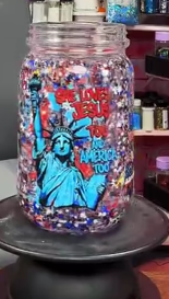 #99. 15 oz acrylic Mason Jar with handle MERICA