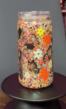 #39. 16 oz acrylic MC with flowers and cross