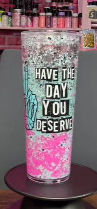 #42. 24 oz acrylic V-shape Teal with Pink Lava