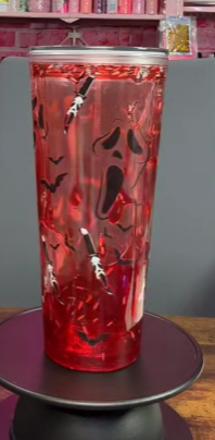 #46. 20 oz acrylic Vshape blood red tumbler with ghostface sublimation