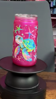 #47. 16 oz acrylic pink cateye tumbler with turtle sublimation