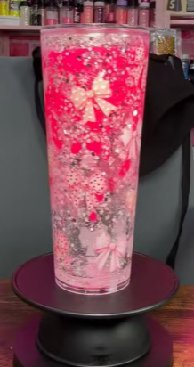 #56. 24 oz acrylic V-shape pink with bow sublimation