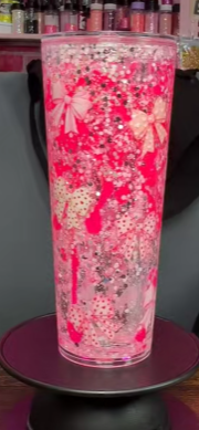#56. 24 oz acrylic V-shape pink with bow sublimation