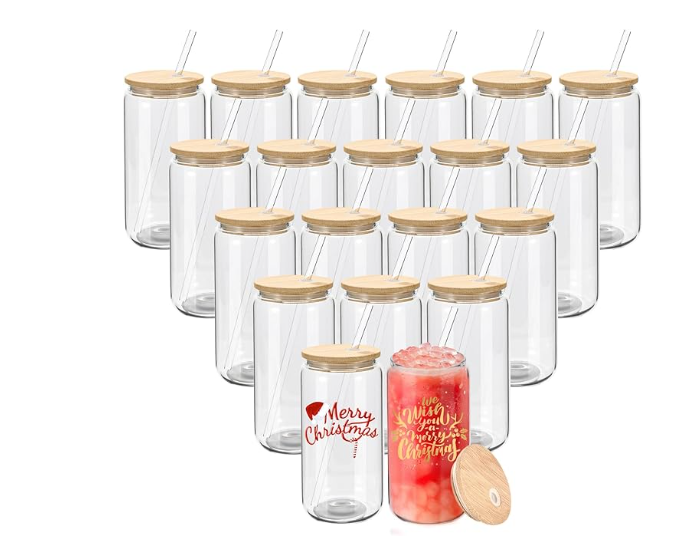 16oz Clear Glass No Glitter Tumbler ✨