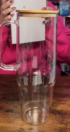 40oz Glass Tumbler with handle -no glitter✨