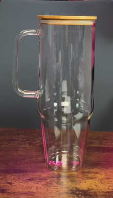 40oz Glass Tumbler with handle -no glitter✨
