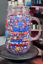#99. 15 oz acrylic Mason Jar with handle MERICA