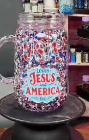 #99. 15 oz acrylic Mason Jar with handle MERICA