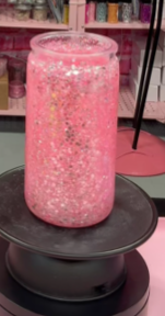 #110. 16 oz acrylic pink and sparkly