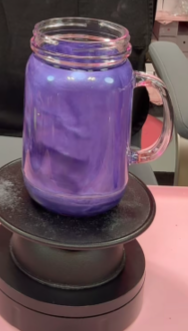 #114. 20 oz acrylic Mason Jar with handle Purple cateye