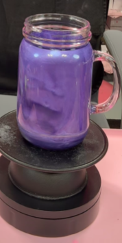 #114. 20 oz acrylic Mason Jar with handle Purple cateye