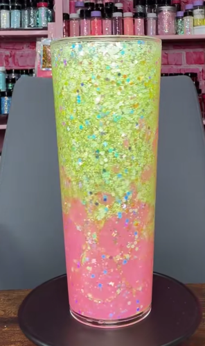 #31. 24 oz acrylic V-shape Green butterfly tumbler