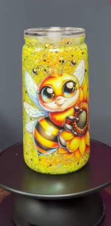 #38. 16 oz acrylic yellow and black with bees
