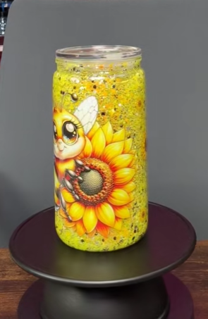 #38. 16 oz acrylic yellow and black with bees