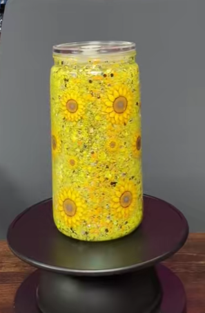 #38. 16 oz acrylic yellow and black with bees