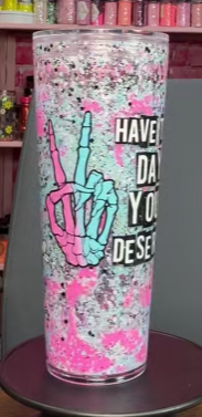 #42. 24 oz acrylic V-shape Teal with Pink Lava