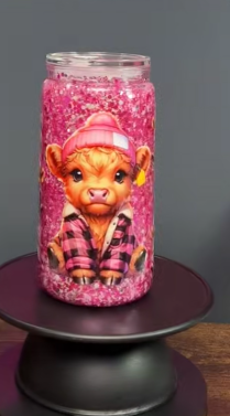 #43. 16 oz acrylic pink tumbler with cow sublimation