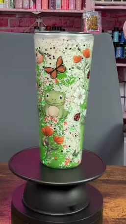 #44. 20 oz acrylic Vshape green with frog sublimation