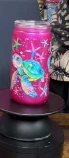 #47. 16 oz acrylic pink cateye tumbler with turtle sublimation