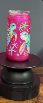 #47. 16 oz acrylic pink cateye tumbler with turtle sublimation