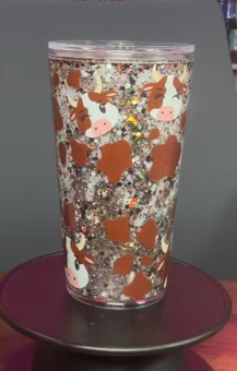 #59. 16 oz acrylic V-shape with cow sublimation