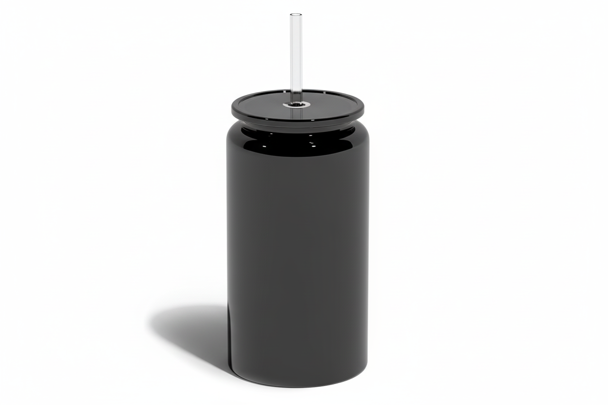 Black tumbler with clear straw