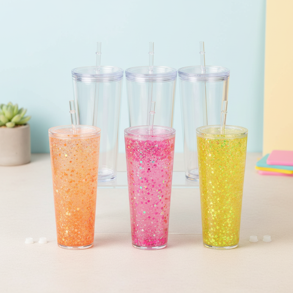 Tapered Snow Globe Tumblers with Glitter